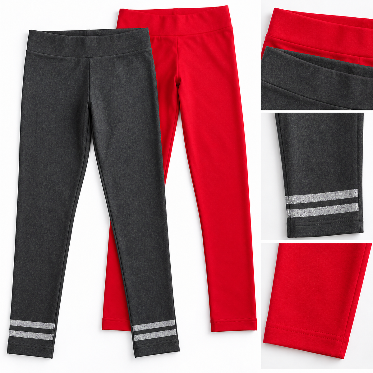 Pack de 2 Leggings para Niña – Rojo y Gris – Cintura Elástica