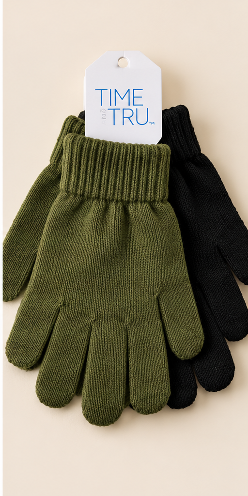Set de 2 Pares de Guantes Time and Tru – Rojo y Negro – Talla Única