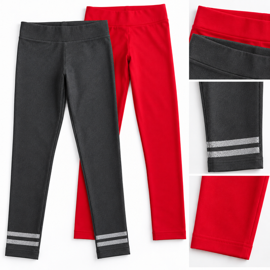 Pack de 2 Leggings para Niña – Rojo y Gris – Cintura Elástica