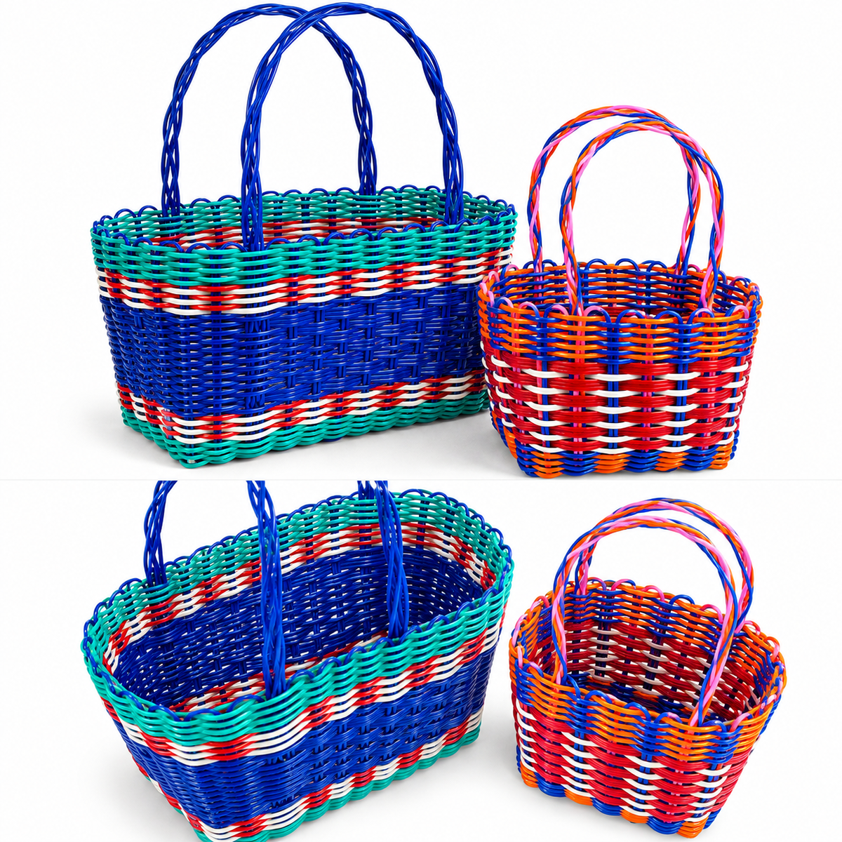 Set de 2 Canastas Tejidas Multicolor con Asas – Grande y Pequeña