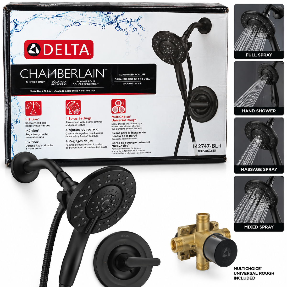 Delta Chamberlain In2ition 2-in-1 Shower System 142747-BL-I – Matte Black – Nuevo Sellado