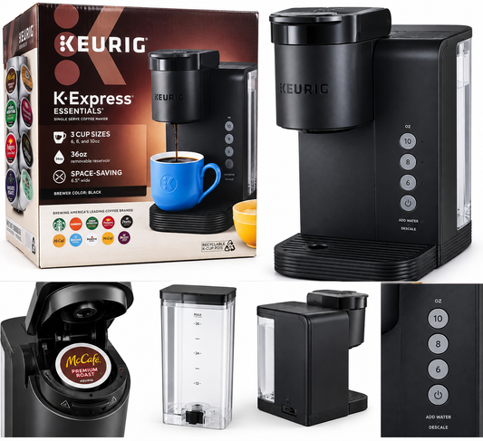 Cafetera Keurig K-Express Essentials – 3 Tamaños – 36 oz – Negra – Nueva