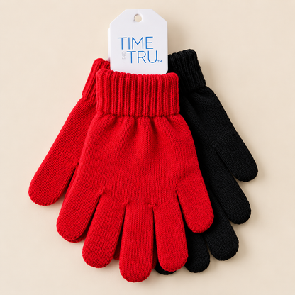 Set de 2 Pares de Guantes Time and Tru – Rojo y Negro – Talla Única