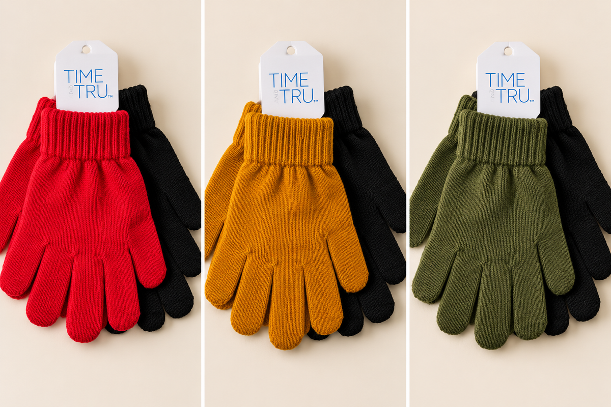 Set de 2 Pares de Guantes Time and Tru – Rojo y Negro – Talla Única