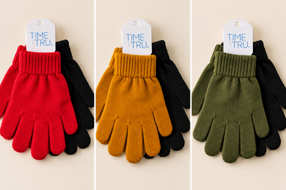 Set de 2 Pares de Guantes Time and Tru – Rojo y Negro – Talla Única