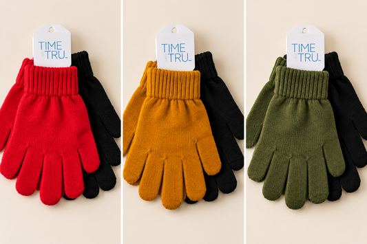 Set de 2 Pares de Guantes Time and Tru – Rojo y Negro – Talla Única