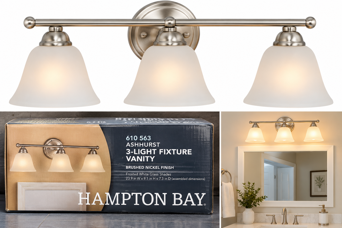 Hampton Bay Ashhurst 3-Light Vanity Light 610-563 – Brushed Nickel