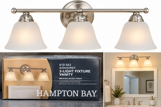 Hampton Bay Ashhurst 3-Light Vanity Light 610-563 – Brushed Nickel